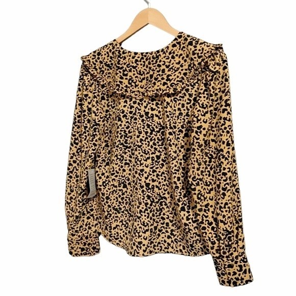 NWT WAYF Top Esther Collar Cheetah Print Blouse Ruffled Pointed Collar Size XS - Picture 6 of 11